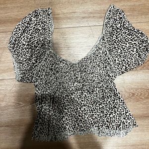 Urban Outfitters Cheetah Angelo Smocked Bodice Top